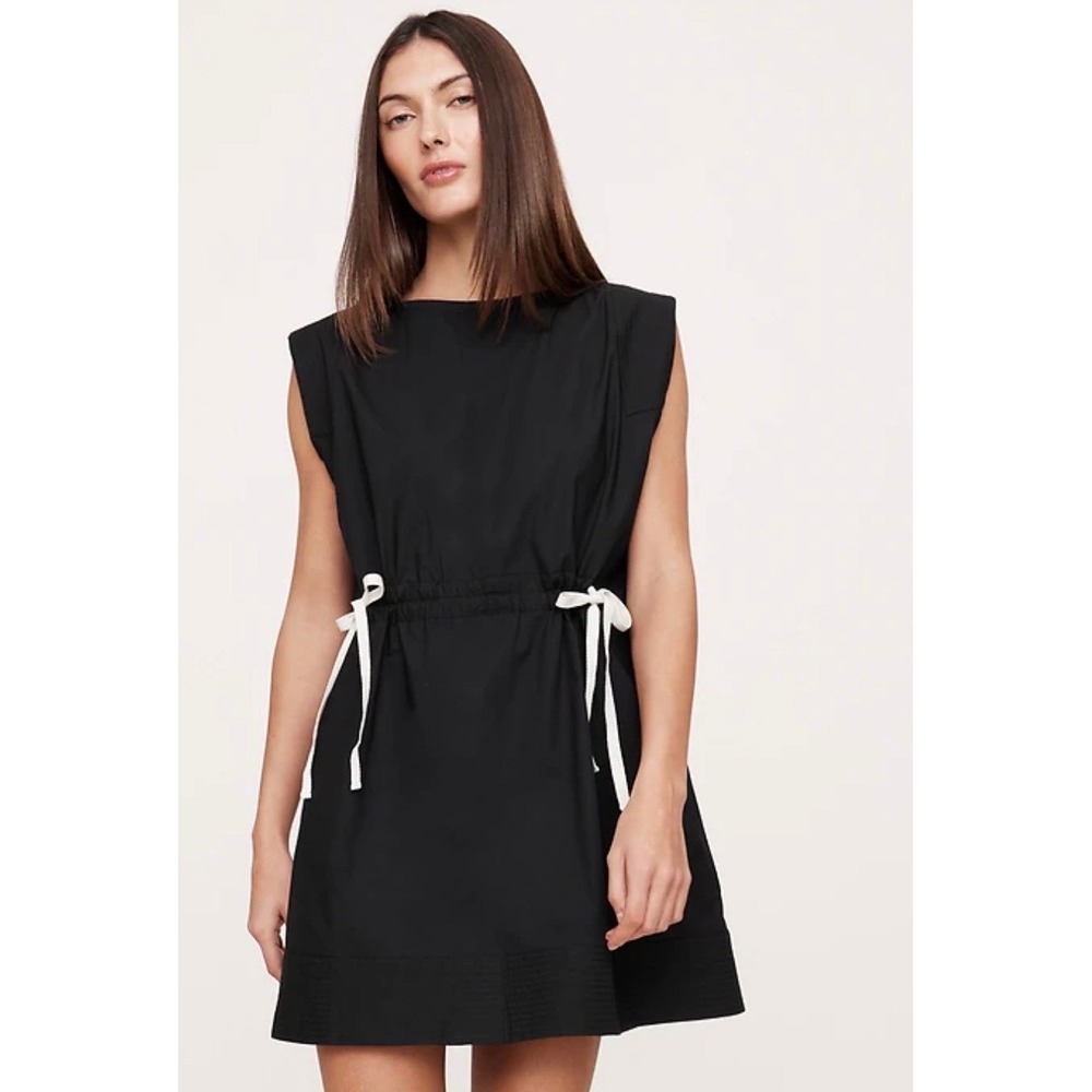 Banana Republic Cotton Poplin Cinch-Waist Mini Dress Black Small